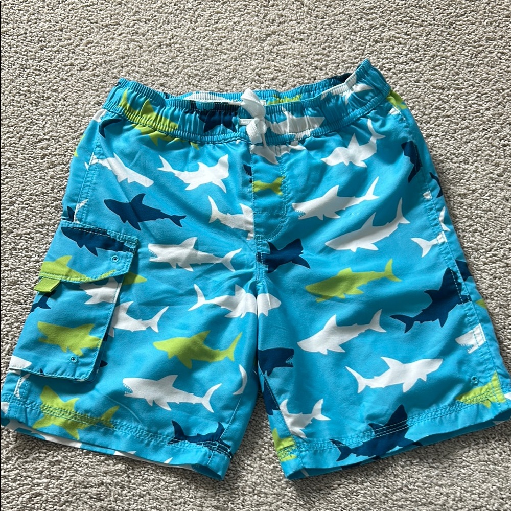 Hatley, size 6, Kids Shark Print swim trunks